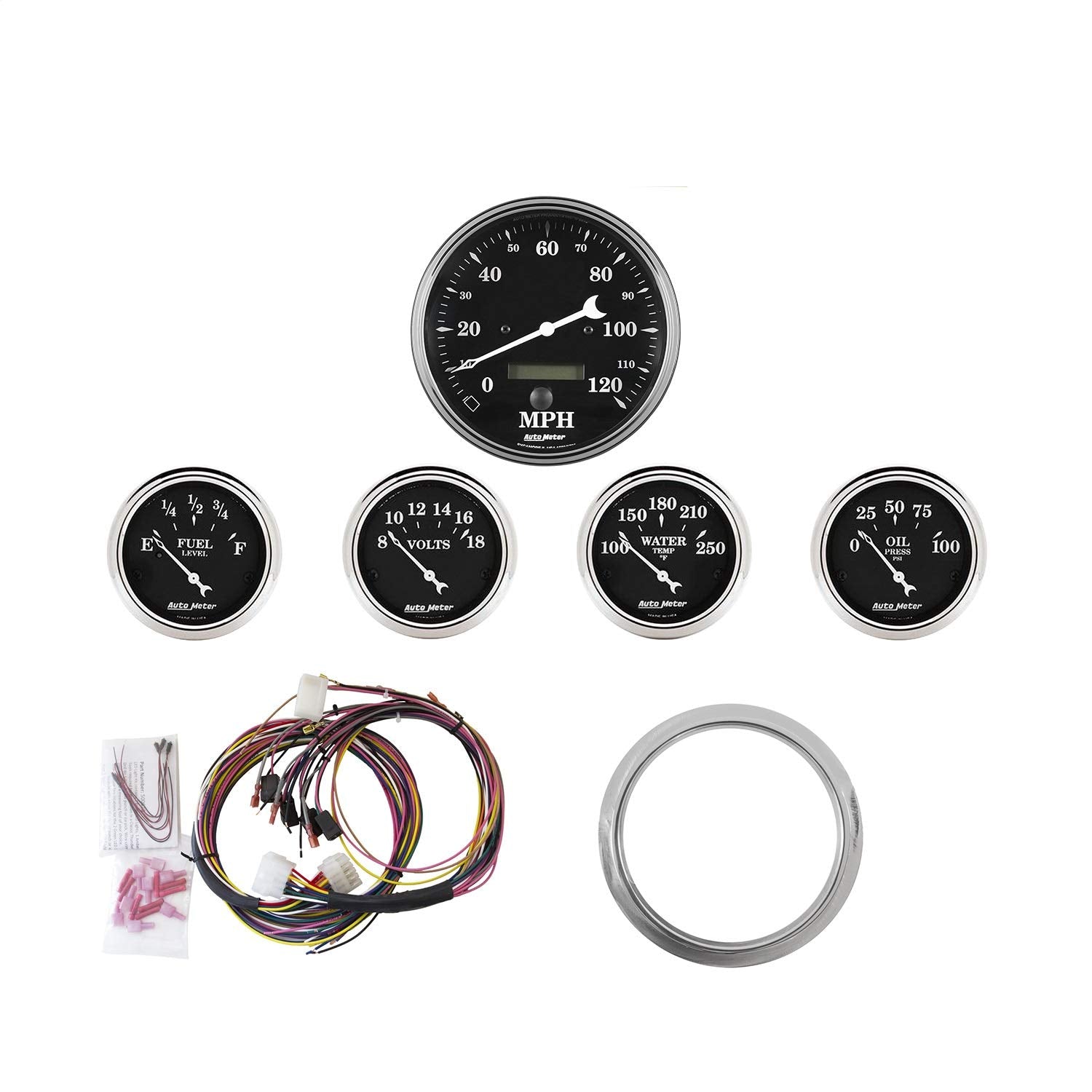 Gauge Kit AutoMeter 7034-OTB, 5 Pc, Chevy Car 59-60, Mph/Fuel/Oilp/Wtmp/Bat, OTB