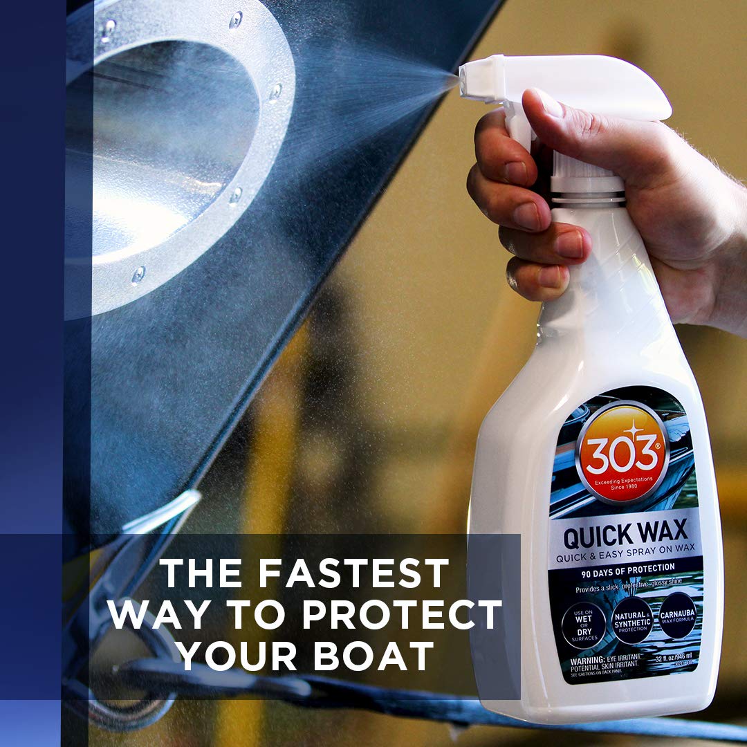 303 Quick Wax Marine - Quick & Easy - 90 Days Of Protection - Provides a Slick, Protective, Glossy Shine - Use On Wet / Dry Surfaces - Carnauba Wax, 32oz. (30213)