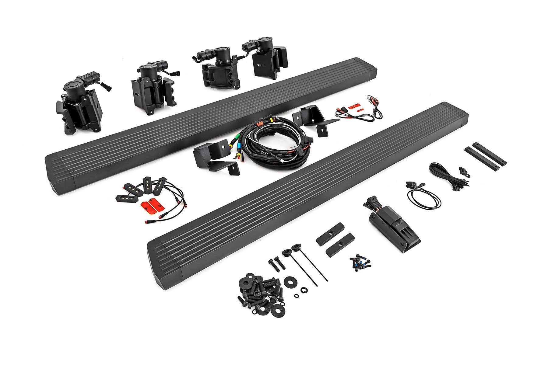 Rough Country Power Running Boards with LED Step Lights for Jeep Wrangler JL (2018-2025) 2-Door - Electric Dual Motor Powerstep Board & Retractable Truck Steps