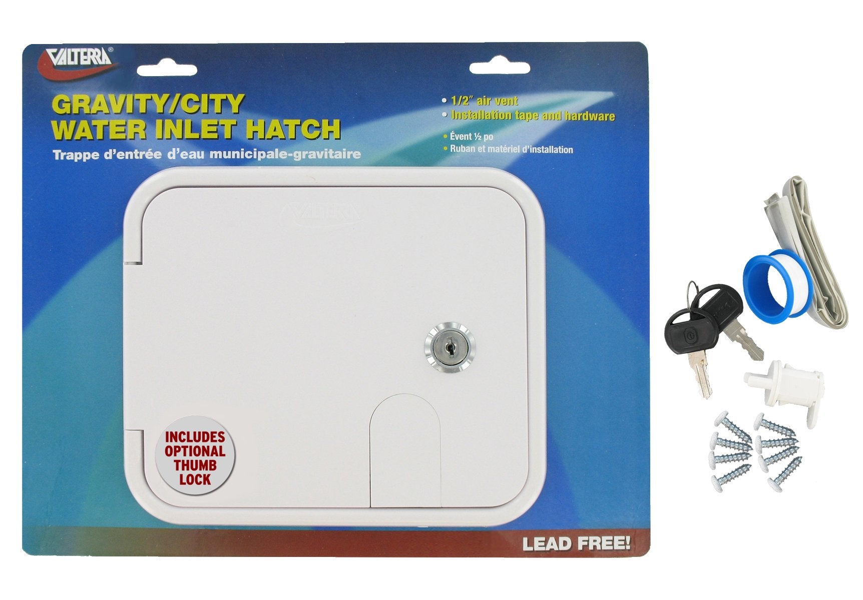 Valterra A01-2004VP City Water Inlet White Carded Gravity/Plastic Hatch