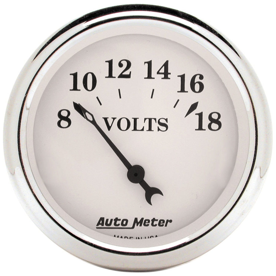 AUTO METER Old TYME 1692 White Voltmeter Gauge, 2.3125 in.