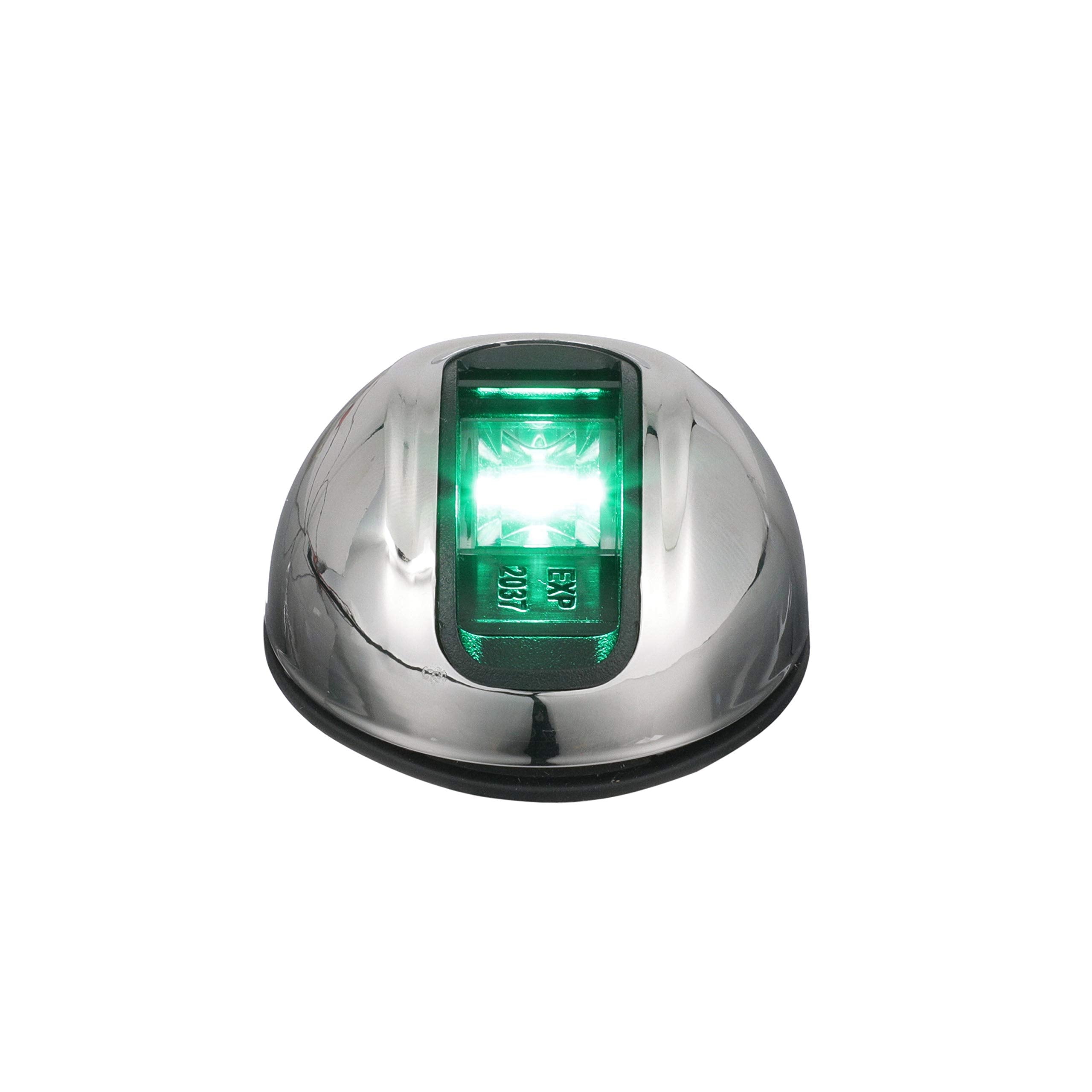 LightArmor™ Attwood NV3012SSG-7 2-Mile Vertical Surface Mount Navigation Light, Green LED Lighting, Round Stainless Housing