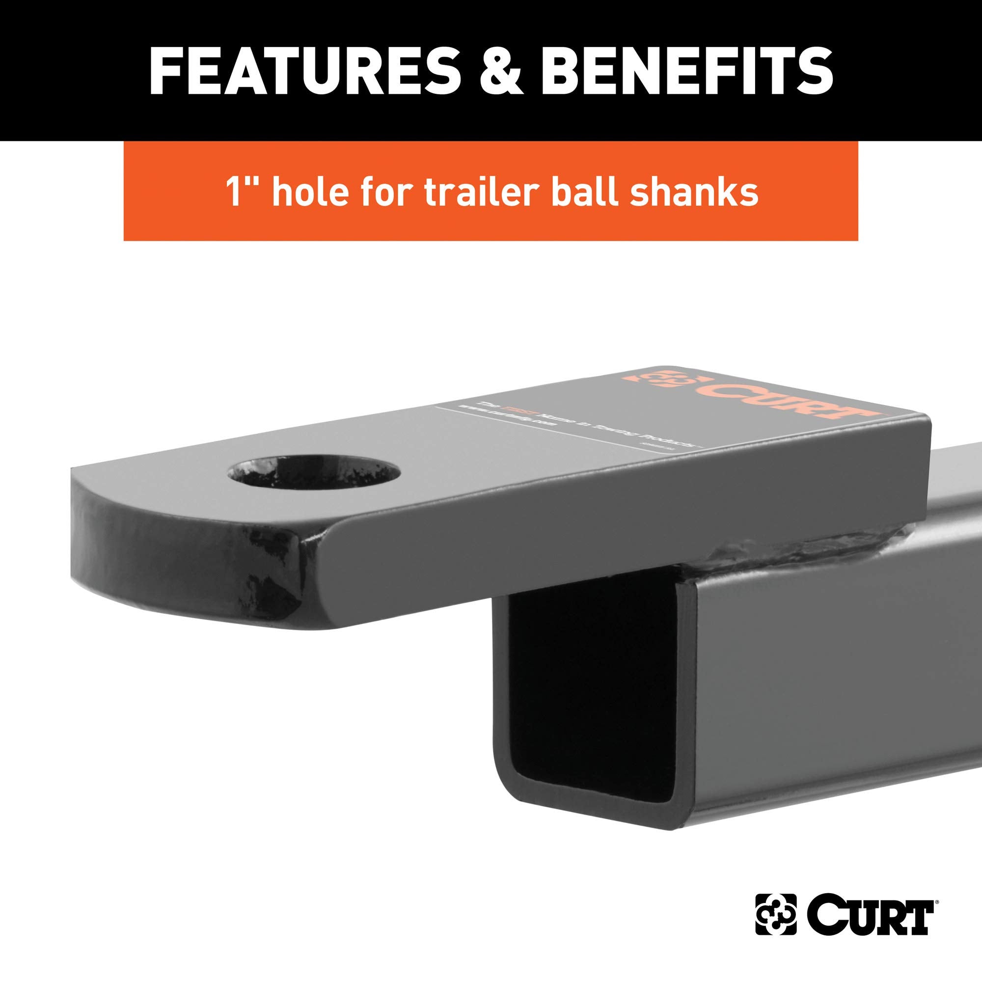 CURT 45010 Trailer Hitch Ball Mount Class 3, Fits 2-Inch Receiver, 7,500 lbs, 1-Inch Hole, 2-In Drop, 3/4-Inch Rise