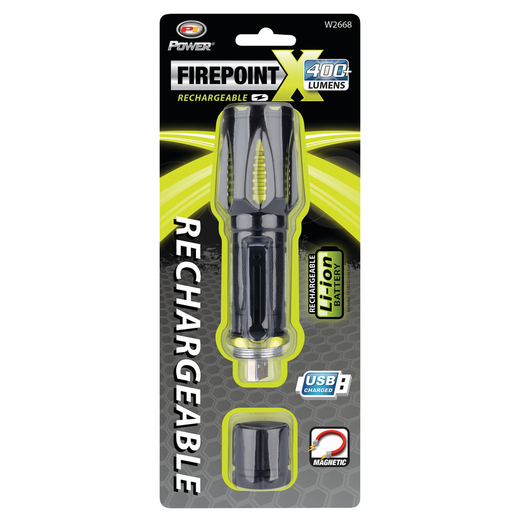 Firepoint X USB Flashlight Performance Tool W2668 418 lumens, Super Bright Seoul LEDs, tactical aluminum housing and magnetic base