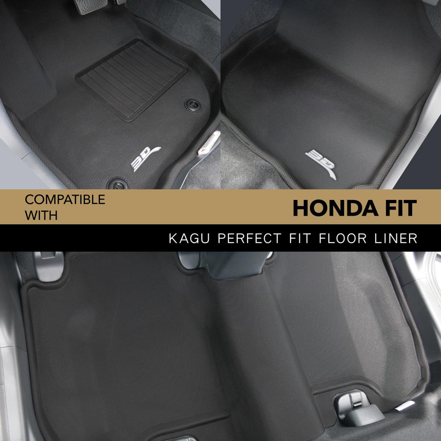 Honda Fit 2015-2020 3D MAXpider Custom Fit All-Weather Car Floor Mats Liners, Kagu Series (1st & 2nd Row, Black)