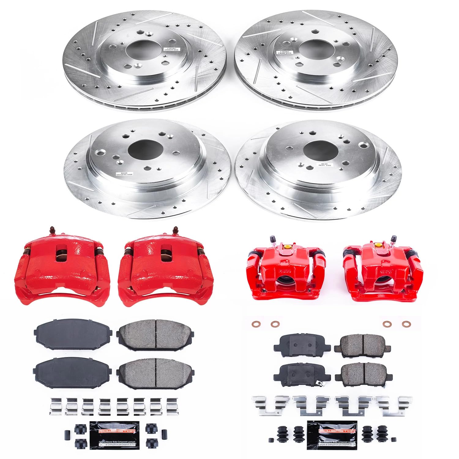 Power Stop Z23 KC4459 Evolution Sport Front & Rear Brake Caliper Kit- Brake Rotors, Brake Pads and Brake Calipers For Honda Odyssey 2002-2004 [Model Specific]
