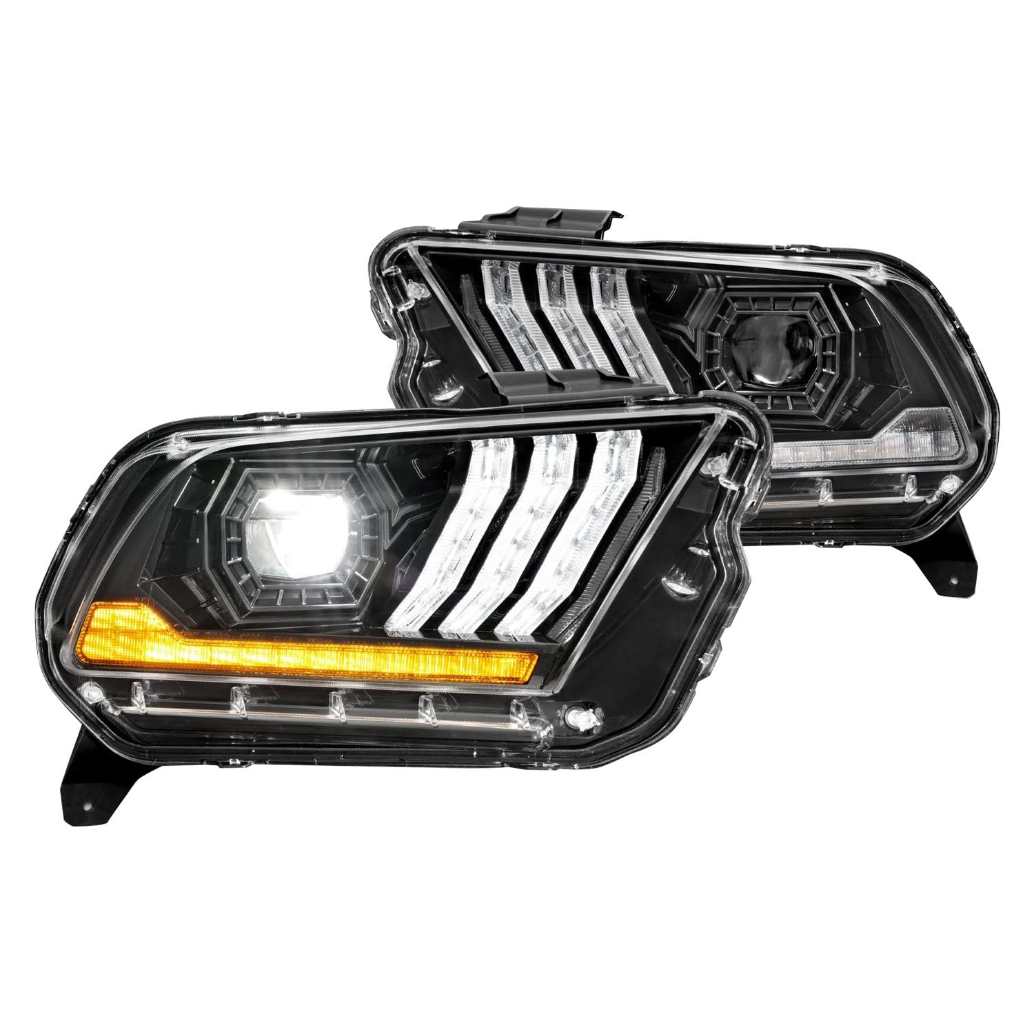 Projector Headlights ANZO 13-14 Ford Mustang (w/Factory HID/Xenon HL only) Black w/Light Bar