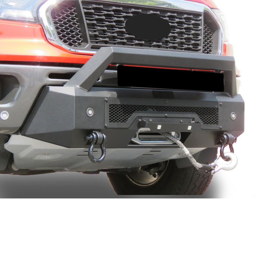 Heavy Duty Black Horse Armour III Front Winch Bumper Textured Black Compatible with 2019-2023 Ford Ranger-AR3HD43NL