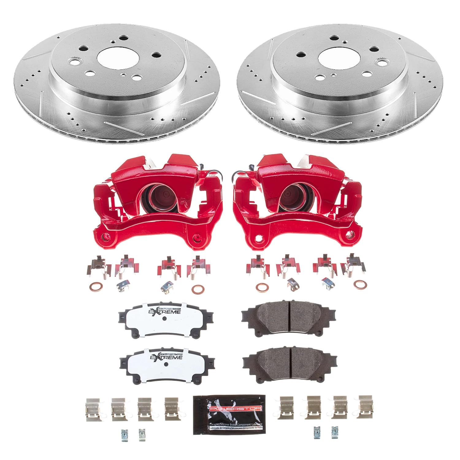 Power Stop Z26 KC6514-26 Rear Brake Kit-Drilled/Slotted Rotors, Carbon Ceramic Brake Pads & Calipers For GS200t, GS300, GS350, GS450h, IS200t, IS300, IS350, RC200t, RC300, RC350 [Model Specific]