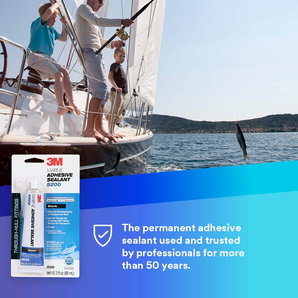 3M Marine Sealant Adhesive 5200 - Permanent Bonding and Sealing for Boats and Marine Applications - Black - 3 Ounces