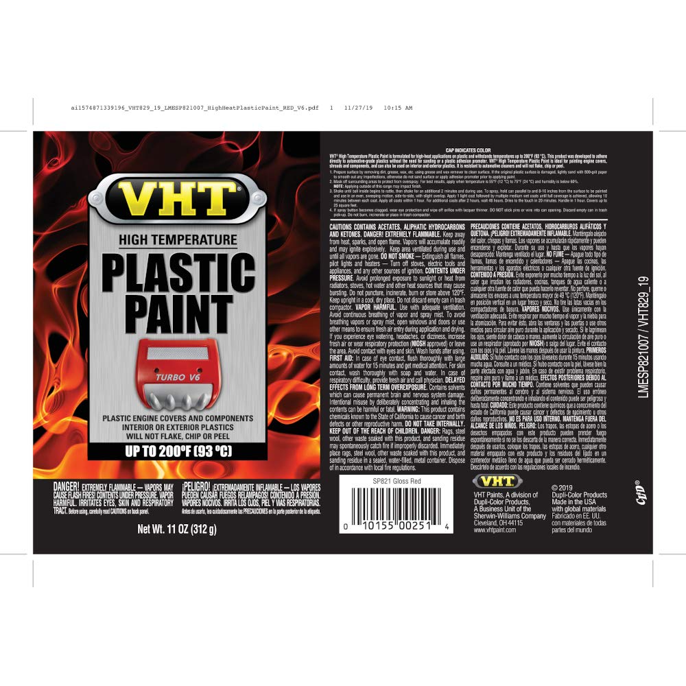 High Temperature VHT Duplicolor ESP821007 Red Plastic Paint, 11. Fluid_Ounces