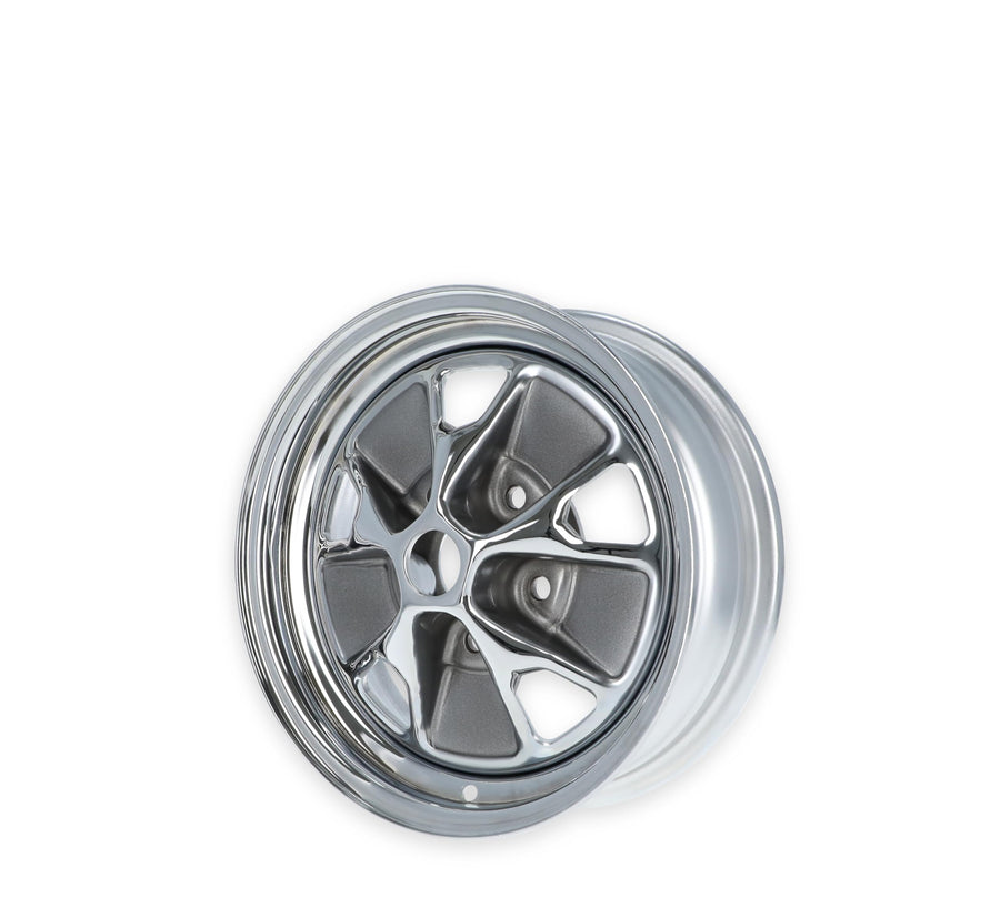 C5ZZ-1007-AR Scott Drake 65 Styled Steel Wheel 14x5 3 bs Chrome/Charcoal Inserts