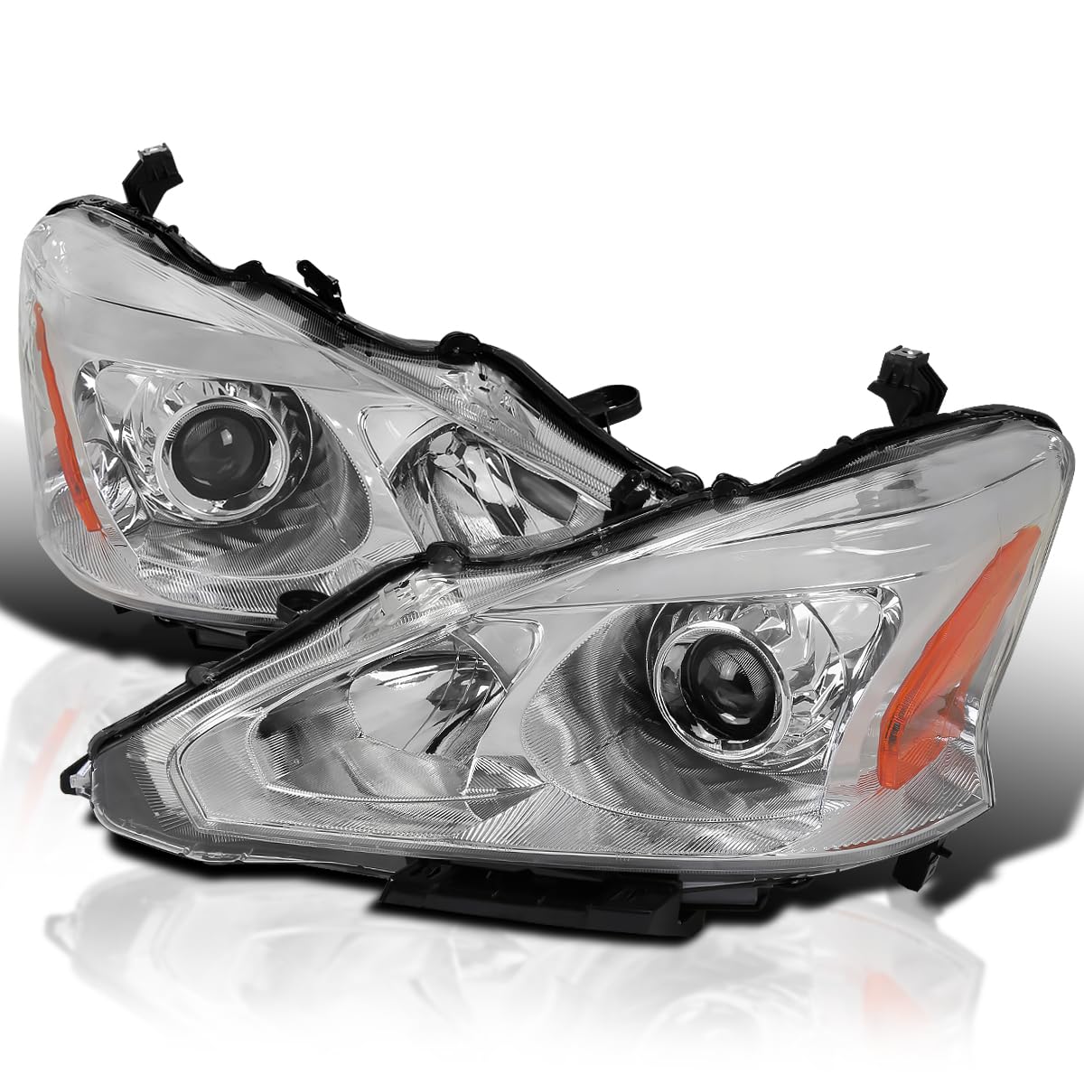 Chrome Projector Headlights SPEC-D TUNING Compatible with 2013-2015 Nissan Altima Sedan, Left + Right Pair Headlamps Assembly