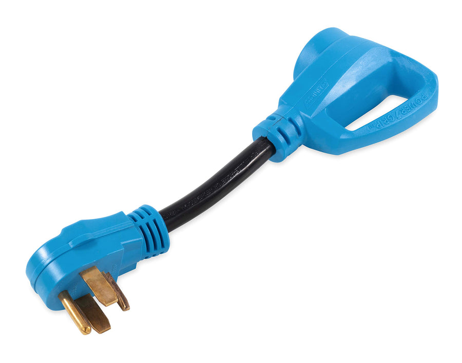 Camco 55451 Dryer Plug Adapter Electric Vehicle Dogbone with PowerGrip Handle, 30-Amp Male to 50-Amp Female, 12-Inch - Safely Converts Your Electrical Connection Type