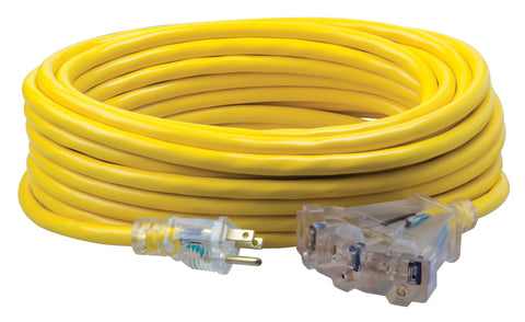 12/3 Southwire Multi-Outlet Vinyl Extension Cord with Lighted End; 50-Foot; yellow (41888802)