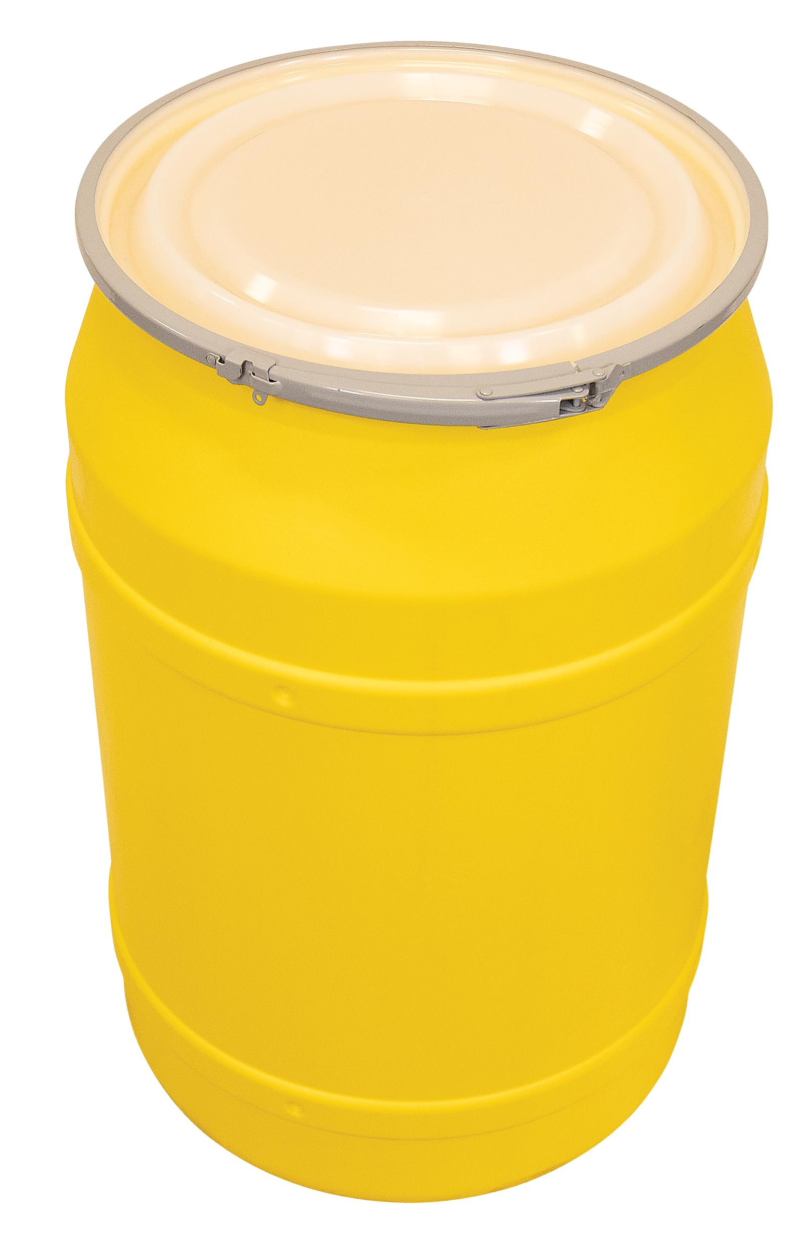 55 Gallon Eagle Plastic Drum with Lid, Metal Lever-Lock, 36.4"x22.5", Open Head Lab Pack Drum Made of Durable, Lightweight HDPE, Withstands Weather and Chemicals, Made in USA, Yellow, 1656M