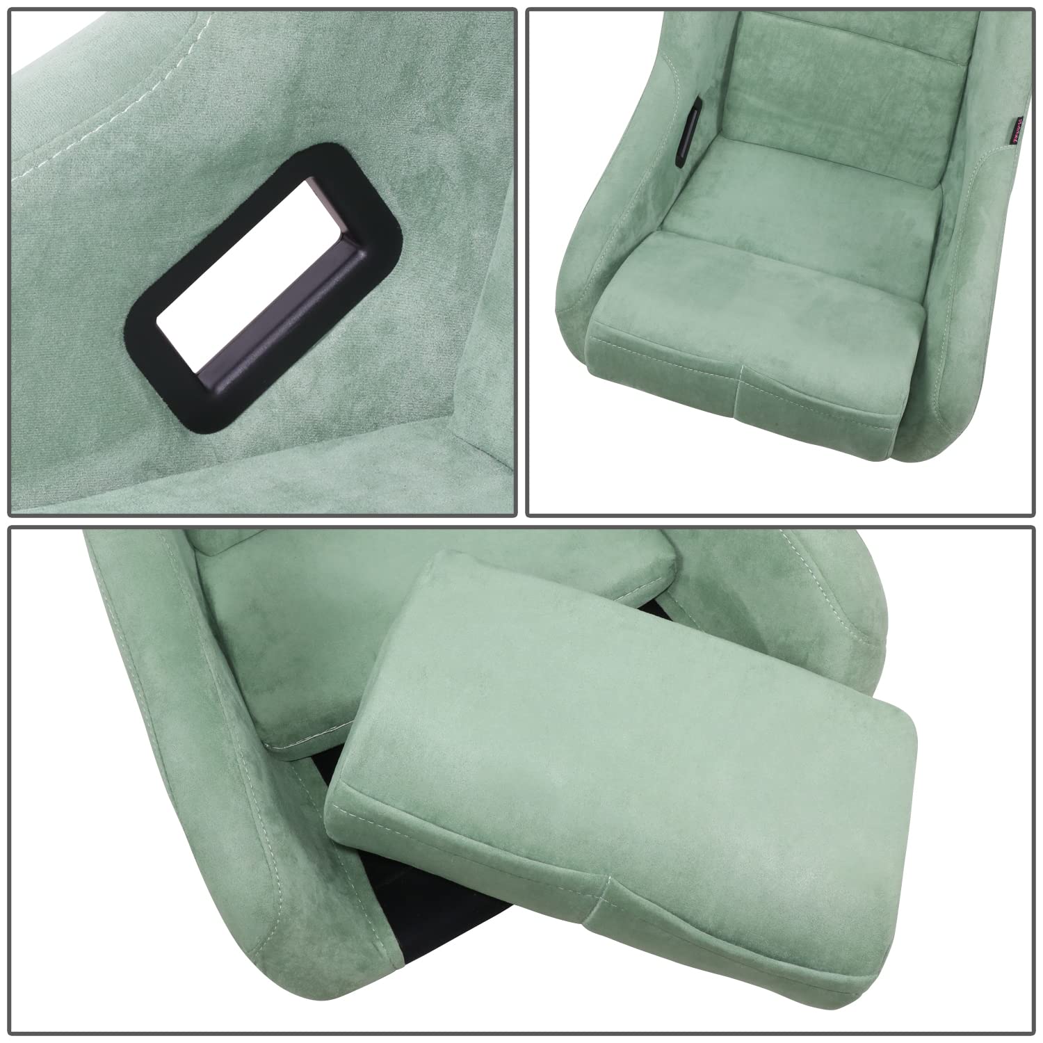 NRG Innovations Universal NRG-FRP-302OL-PRISMA Fixed Back Bucket Racing Seat for 5-Point Harnesses, Size L, Olive Alcantara Material, 24" W X 35" H X 18" D