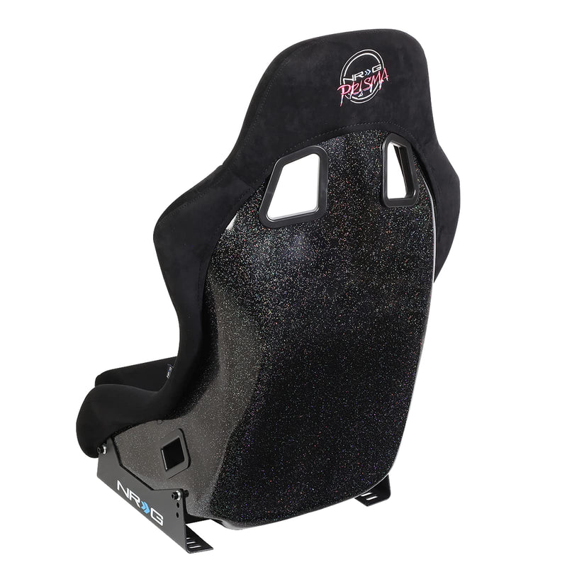 NRG Innovations Universal Fixed Back NRG-FRP-303BK-PRISMA Bucket Racing Seat for 5-Point Harnesses, Size M, Black Alcantara Material, 22" W X 34" H X 16" D