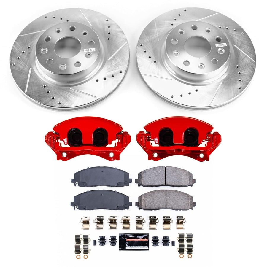 POWERSTOP Z23 Brake Pads and Rotors Front Brake Kit with Red Powder Coated Calipers For Jeep Wrangler 2018-2022 [Vehicle Specific]