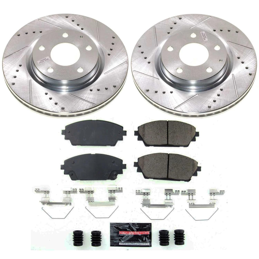 Power Stop K8754 Z23 Carbon-Fiber Ceramic Brake Pads and Drilled and Slotted Rotors Brake Kit For Mazda 3 2019-2023 [Application Specific]