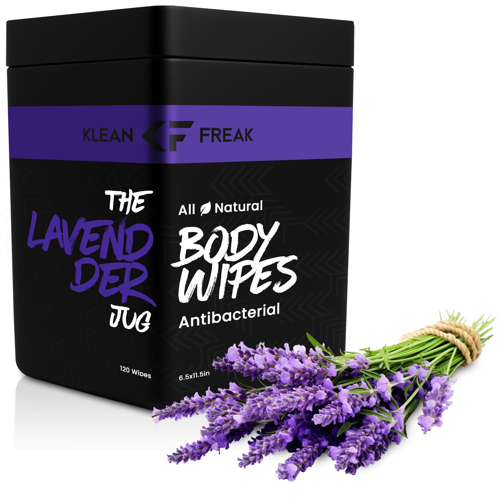 Klean Freak Body Wipes - Wipe Away Sweat and Odor for Face and Body, Large Textured, Travel, Gym, Camping and More, 120 Cnt Jug (Lavender Jug)