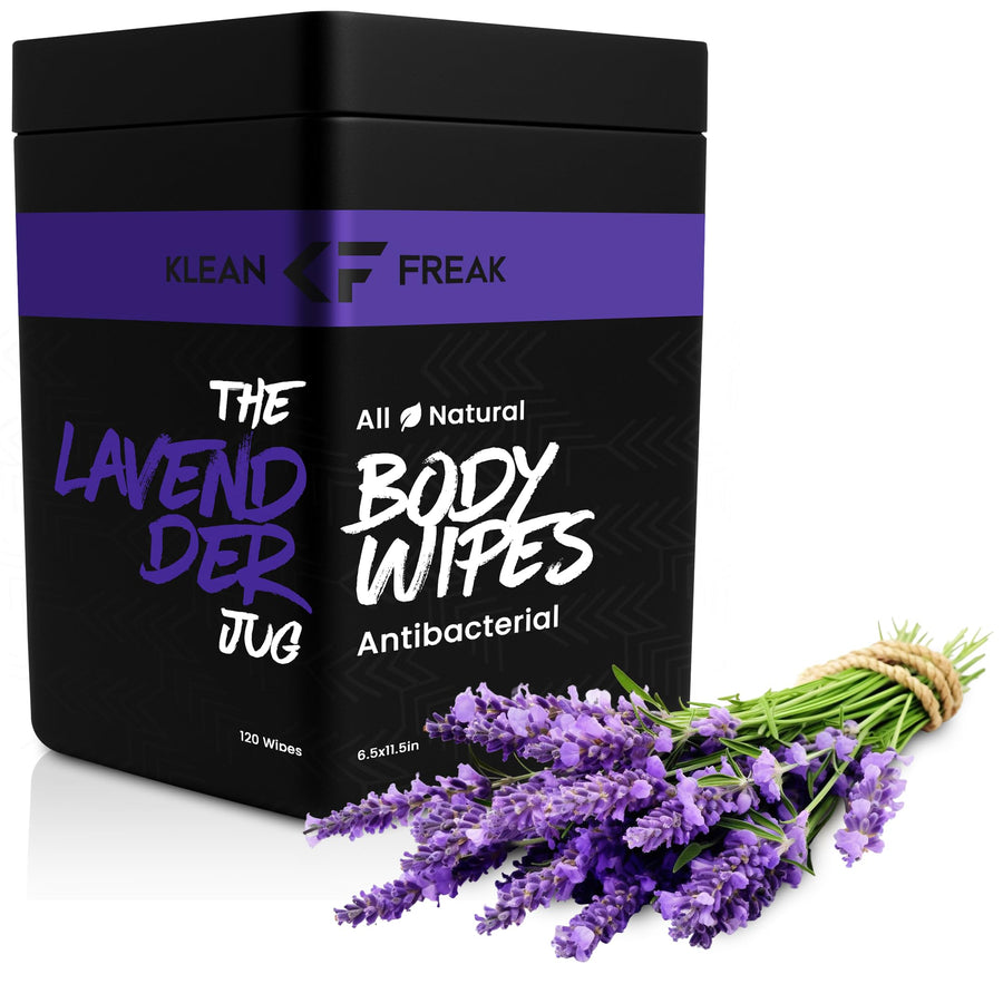 Klean Freak Body Wipes - Wipe Away Sweat and Odor for Face and Body, Large Textured, Travel, Gym, Camping and More, 120 Cnt Jug (Lavender Jug)