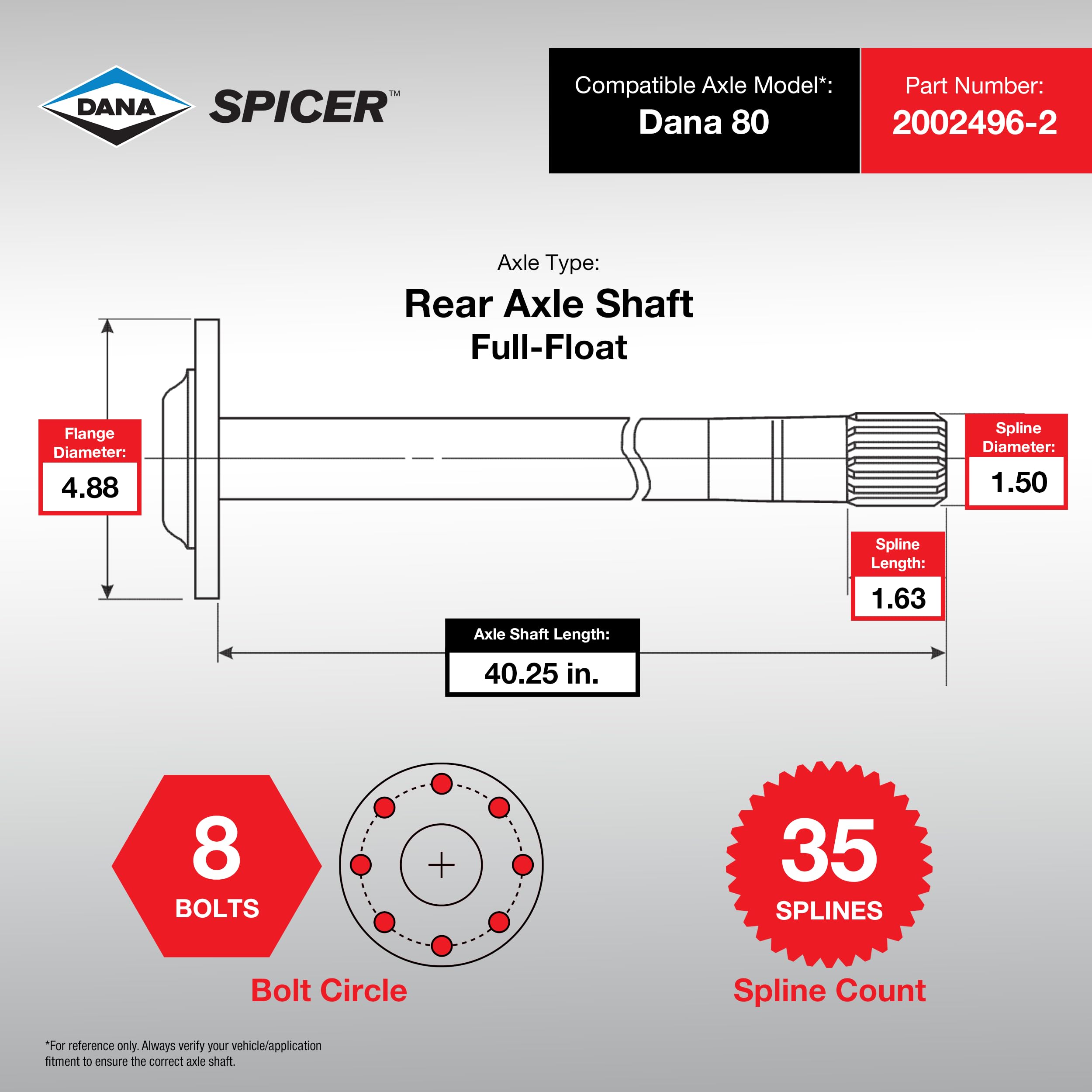 Rear Spicer 2002496-2 Axle Shaft