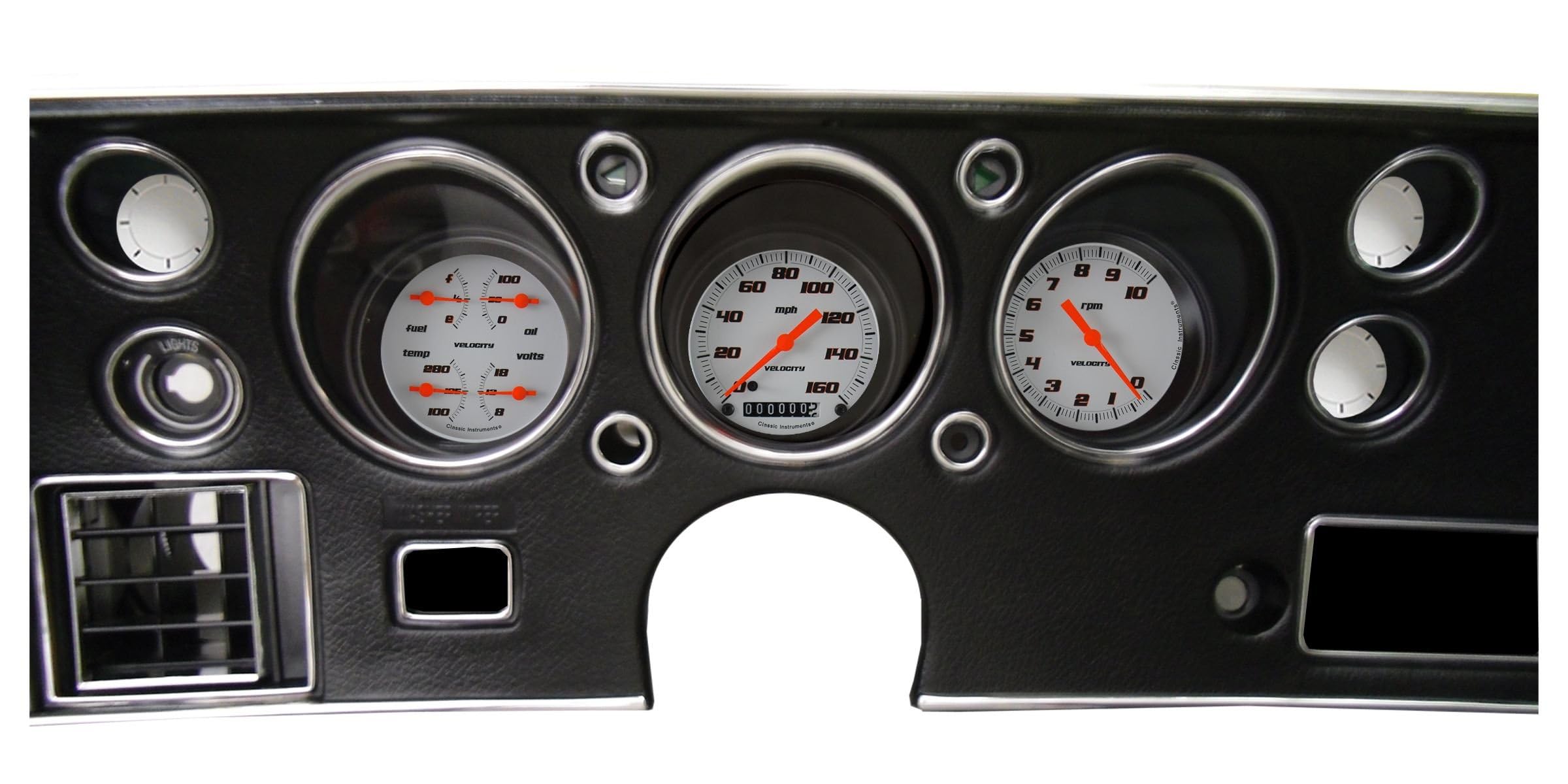 Classic Instruments 1970-1972 Chevelle SS CV70VSW Velocity White 3-Gauge Set Speedometer Tachometer Quad Gauge Fits Factory Bezel (not Included) - GM