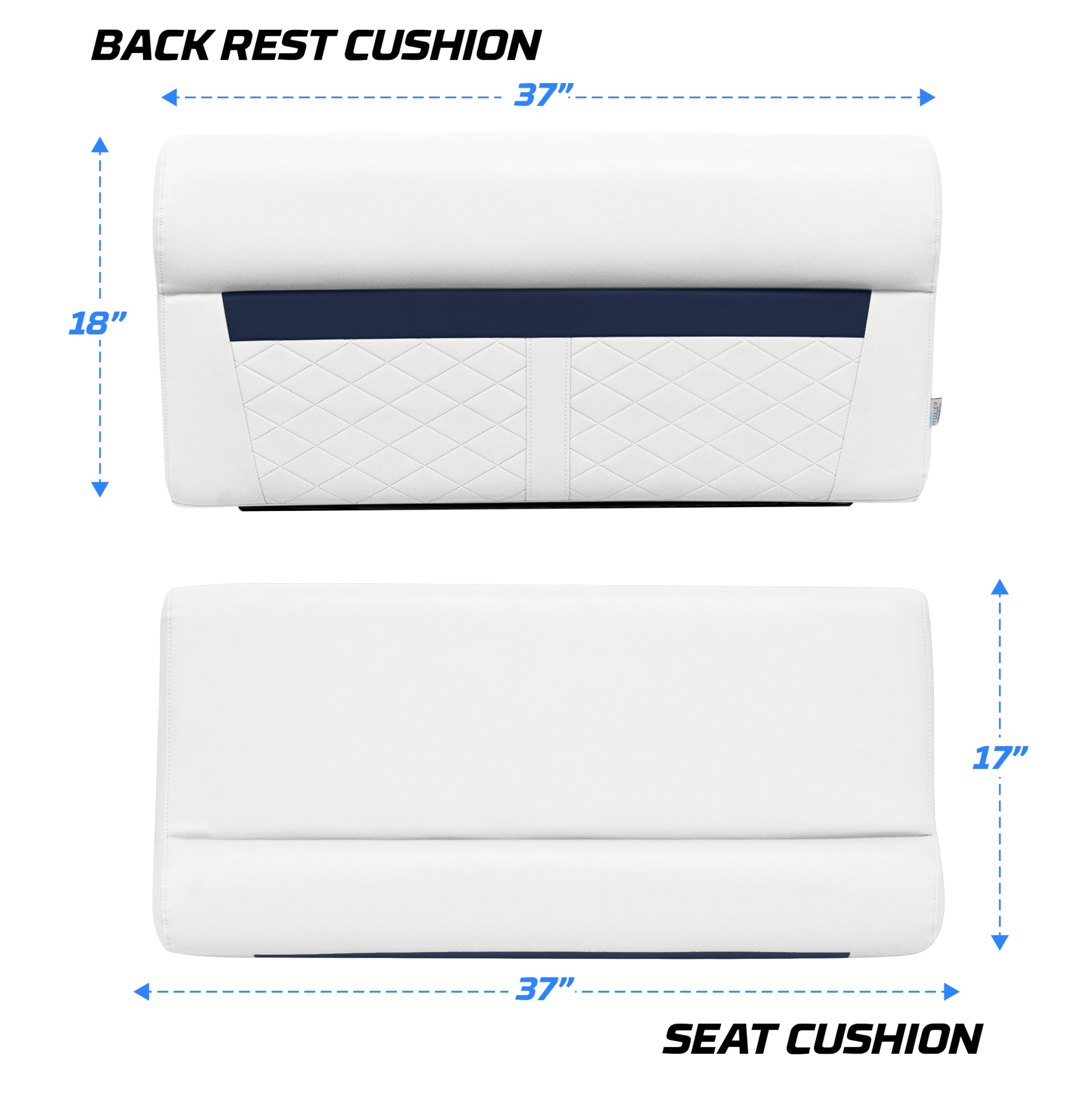 DLX100-1904 Wise DLX Series 37" Pontoon Bench Seat Cushion Set - White/Mariner Blue