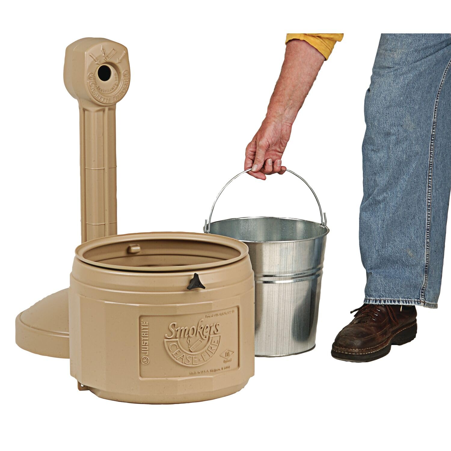 Justrite, Outdoor Smoker’s Cease-Fire Original Ashtray, Polyethylene Standing Ashtray with Steel Bucket, 4 Gallon, Forest Green, 26800G