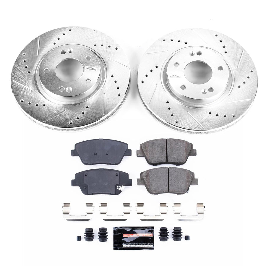 Power Stop K5377 Z23 Carbon Fiber Brake Pads with Drilled and Slotted Brake Rotors Kit For 2011-2015 Sonata | 2011-2016 Optima [Application Specific]
