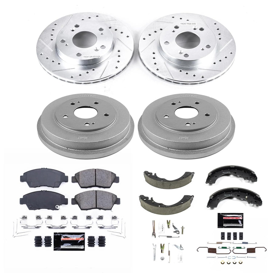 Power Stop K15110DK Z23 Carbon Fiber Brake Pads Front and Rear with Drilled & Slotted Brake Drums Kit For Honda Civic 2006-2008 [Vehicle Specific]