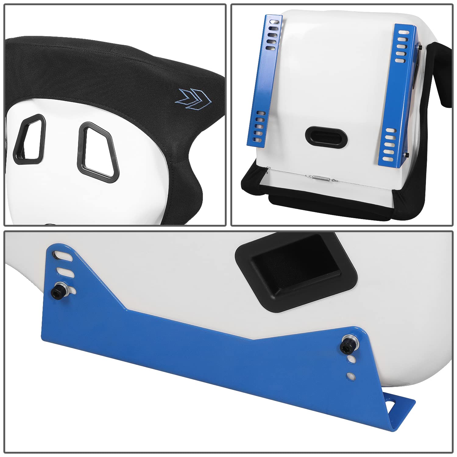NRG Innovations Arrow Embroidery NRG-FRP-600WT Fixed Back Bucket Racing Seat With Side Mount Brackets,White Fiberglass Shell/Black Fabric Seat Cover, 34.5" H X 24" W X 21" D