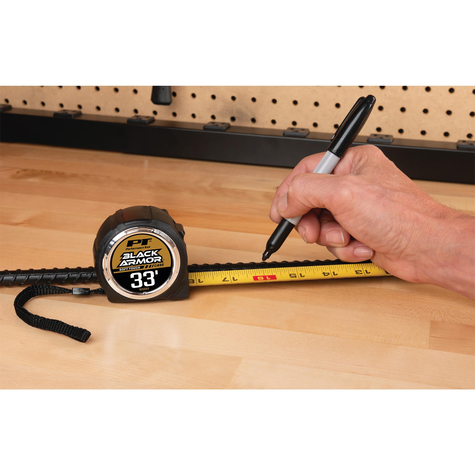 Rubber Coated Performance Tool W5055 Tape Measure - High Accuracy, Extra-Wide Thumb Release, and Dual-Sided End Hook for Easy Measurements