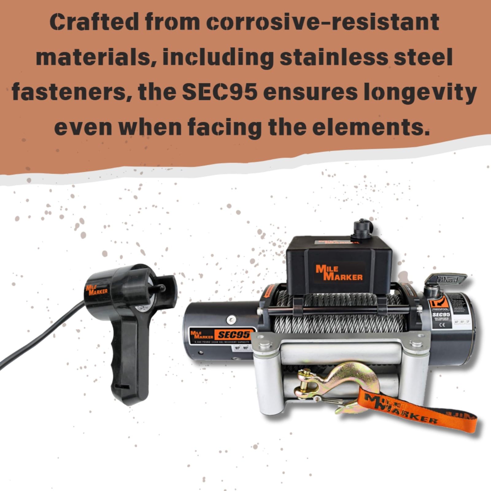 SEC95 Mile Marker 76-50246BW Winch - 9500 lb. Weight Capacity - Steel Cable & Roller Fairlead - Corrosive Resistant Materials - Remote Control Included - Fully Sealed 400 Amp Solenoids