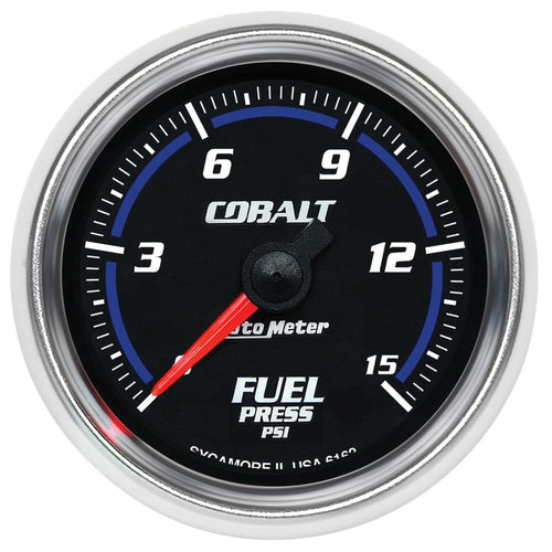 Cobalt Auto Meter 6162 2-1/16" 0-15 PSI Full Sweep Electric Fuel Pressure Gauge
