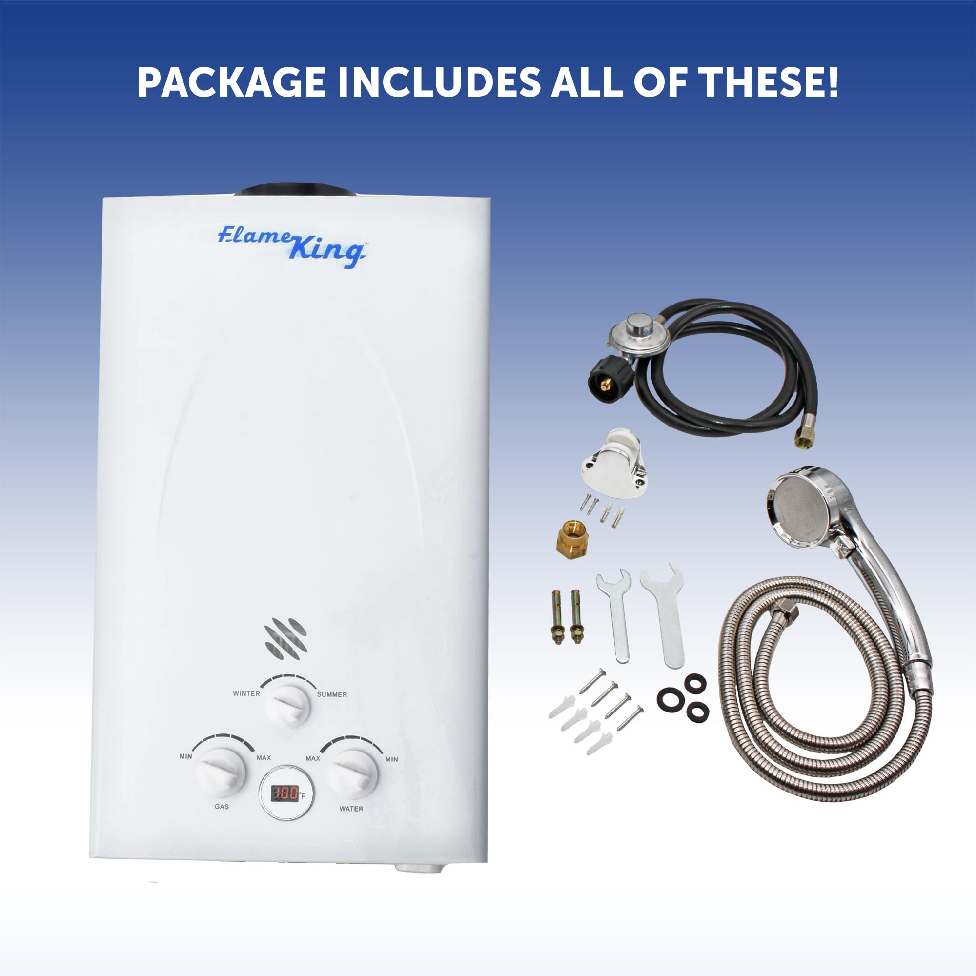 Flame King Tankless Portable Water Heater Propane Gas 10L 2.64 GPM at 68,000 BTU, Outdoor Instant Hot Water Shower for RV, Camping, Farm, Cabins