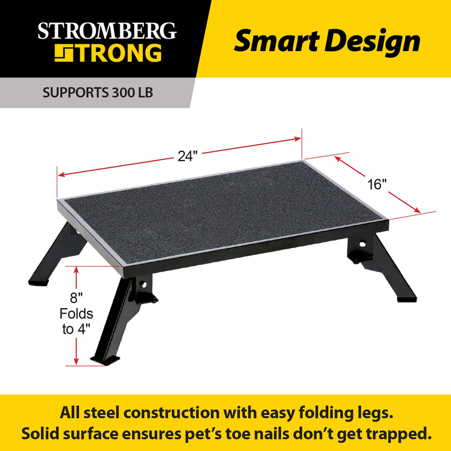 24″ x 16″ Adjustable RV Platform Step Stromberg Carlson, Heavy-Duty Rust-Resistant Steel, Portable Step Stool for Campers, 4″ and 8″ Height, 300 lbs Capacity, Non-Skid Surface & Folding Legs