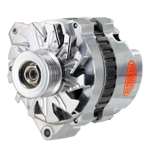 Alt Powermaster GM CS130 Polish 105A 6 grv Pulley Offset Left MTG Side BAT Post 1-Wire or OE Hookup