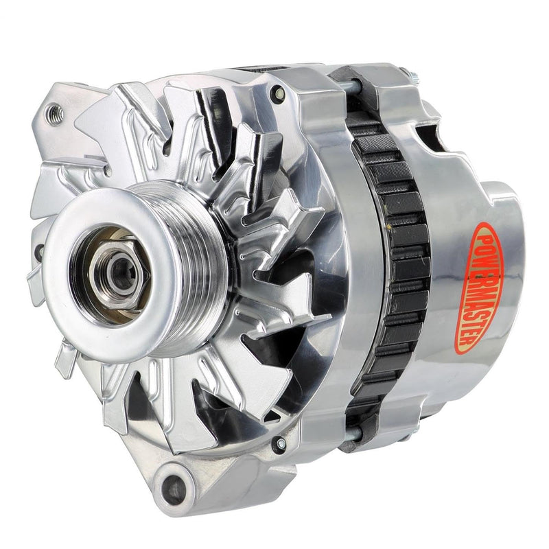 Alt Powermaster GM CS130 Polish 105A 6 grv Pulley Offset Left MTG Side BAT Post 1-Wire or OE Hookup