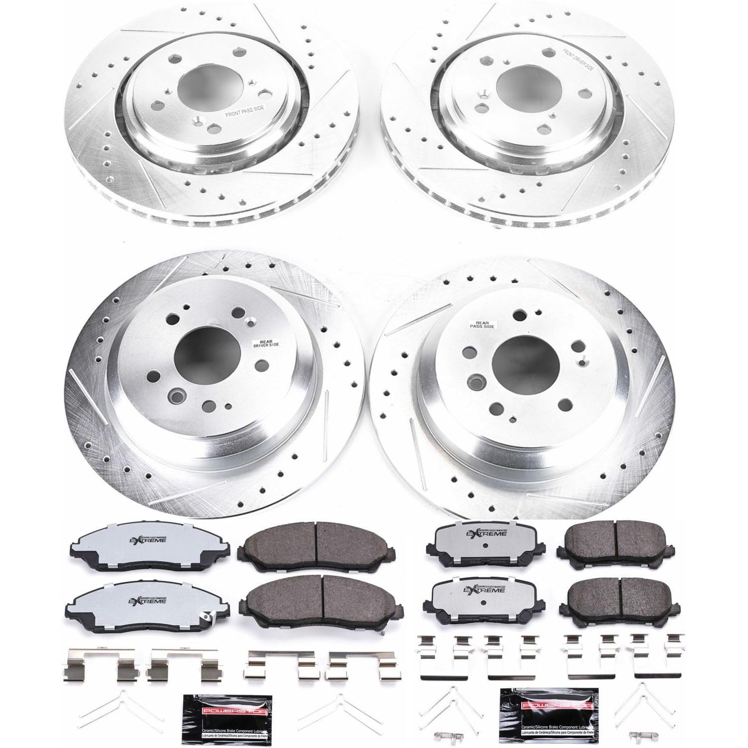 Power Stop Brake Kit Front and Rear For 2016 2017 2018 2019 2020 2021 2022 Honda Pilot - Truck & Tow Carbon Fiber Ceramic Pads & Drilled and Slotted Rotors Replacement, K7576-36