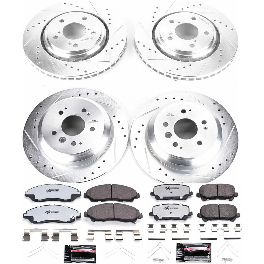 Power Stop Brake Kit Front and Rear For 2016 2017 2018 2019 2020 2021 2022 Honda Pilot - Truck & Tow Carbon Fiber Ceramic Pads & Drilled and Slotted Rotors Replacement, K7576-36