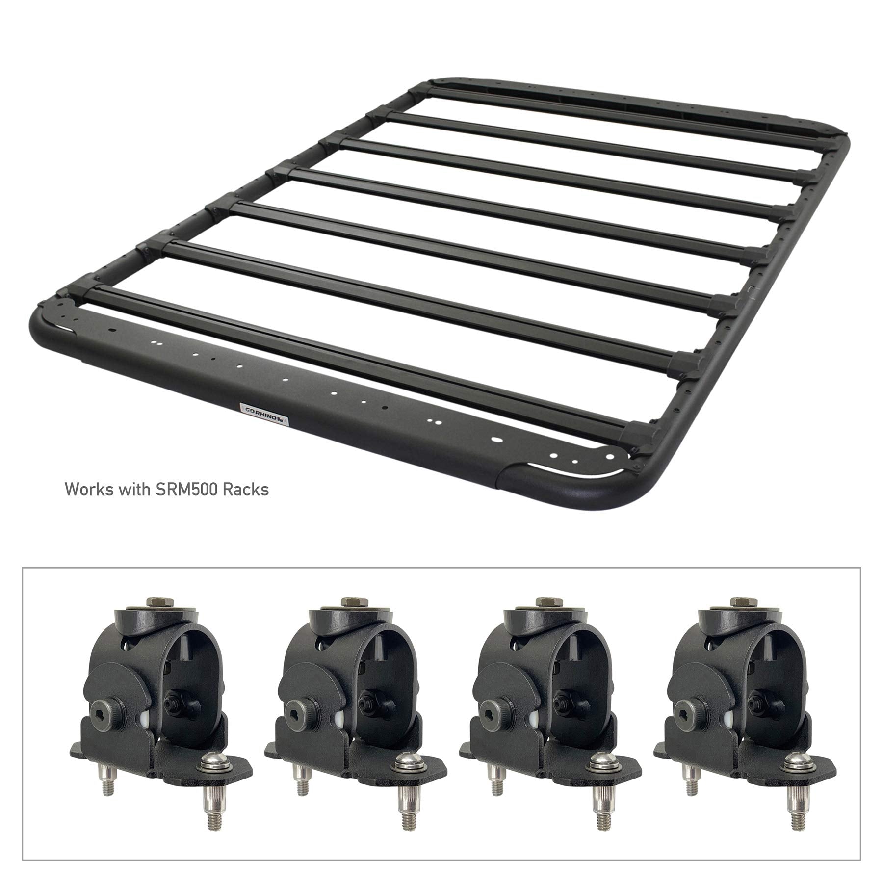 Go Rhino Mounting Kit SRM - 4 Adjustable Multi-Axis Mounts | Mild Steel, Textured Black | 5910000T | Fits Go Rhino SRM300, SRM400, SRM500, & SRM600 Roof Racks
