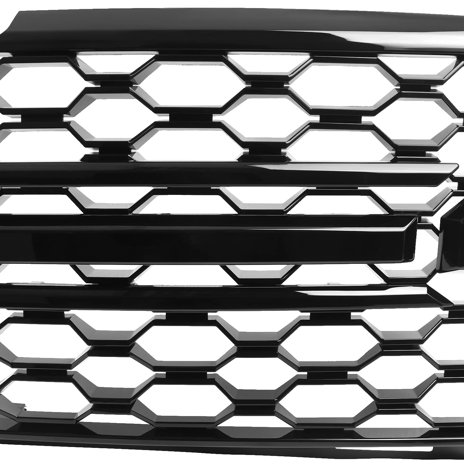 Honeycomb Glossy Black Spec-D Tuning Front Bumper Hood Grill Grille w/Black Trim Compatible with 2019-2022 Chevy Silverado 1500 WT