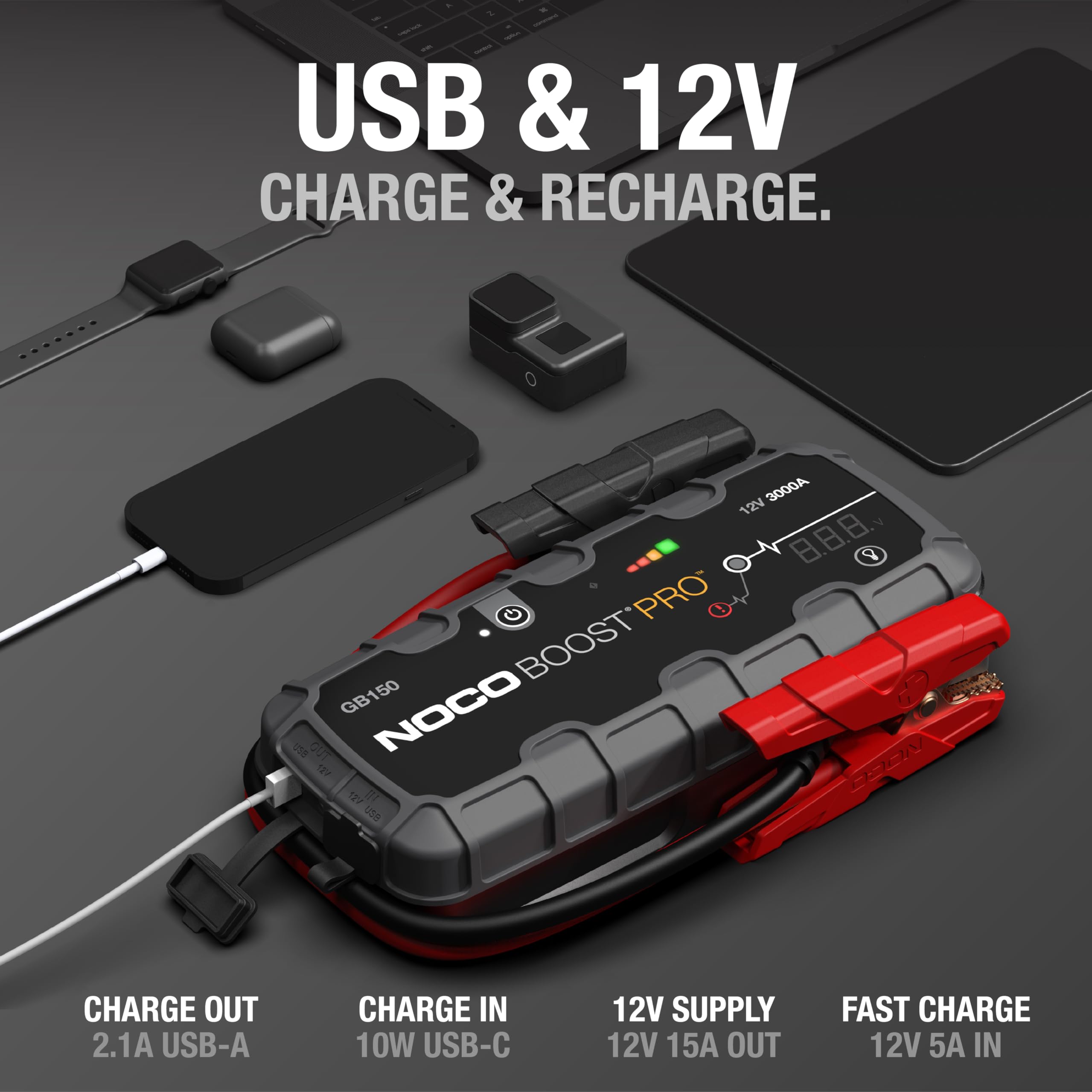 3000A NOCO Boost GB150: UltraSafe Jump Starter – 12V Lithium Battery Booster Pack, Portable Jump Box, Power Bank & Jumper Cables - for 9.0L Gas and 7.0L Diesel Engines