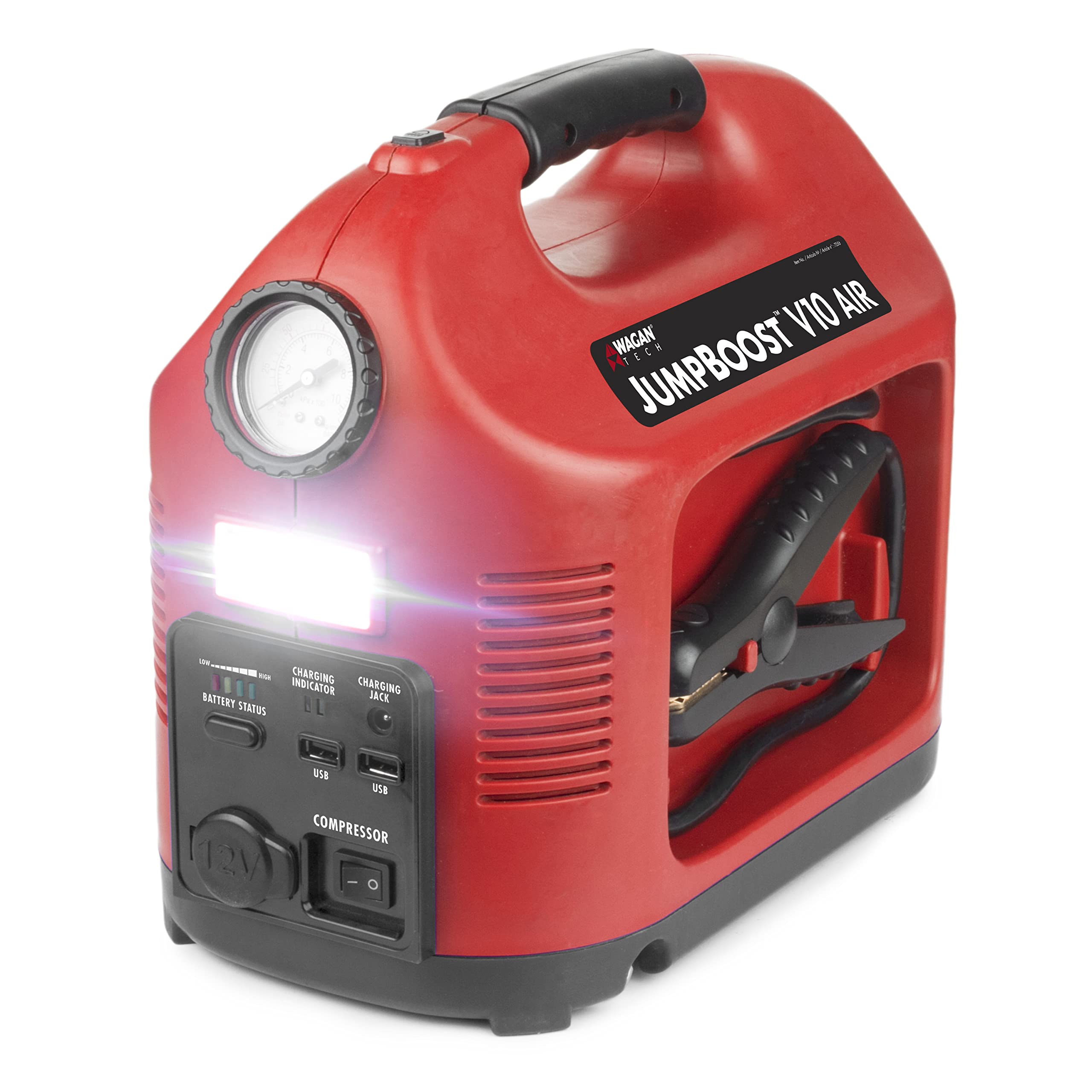 Wagan Jumpboost EL7556 V10 Air 1200 Peak Amps 12V Jump Starter with 150 PSI Powerful Air Compressor Tire Inflator, 1 Built-in DC Socket and 2A USB Port, Work Light