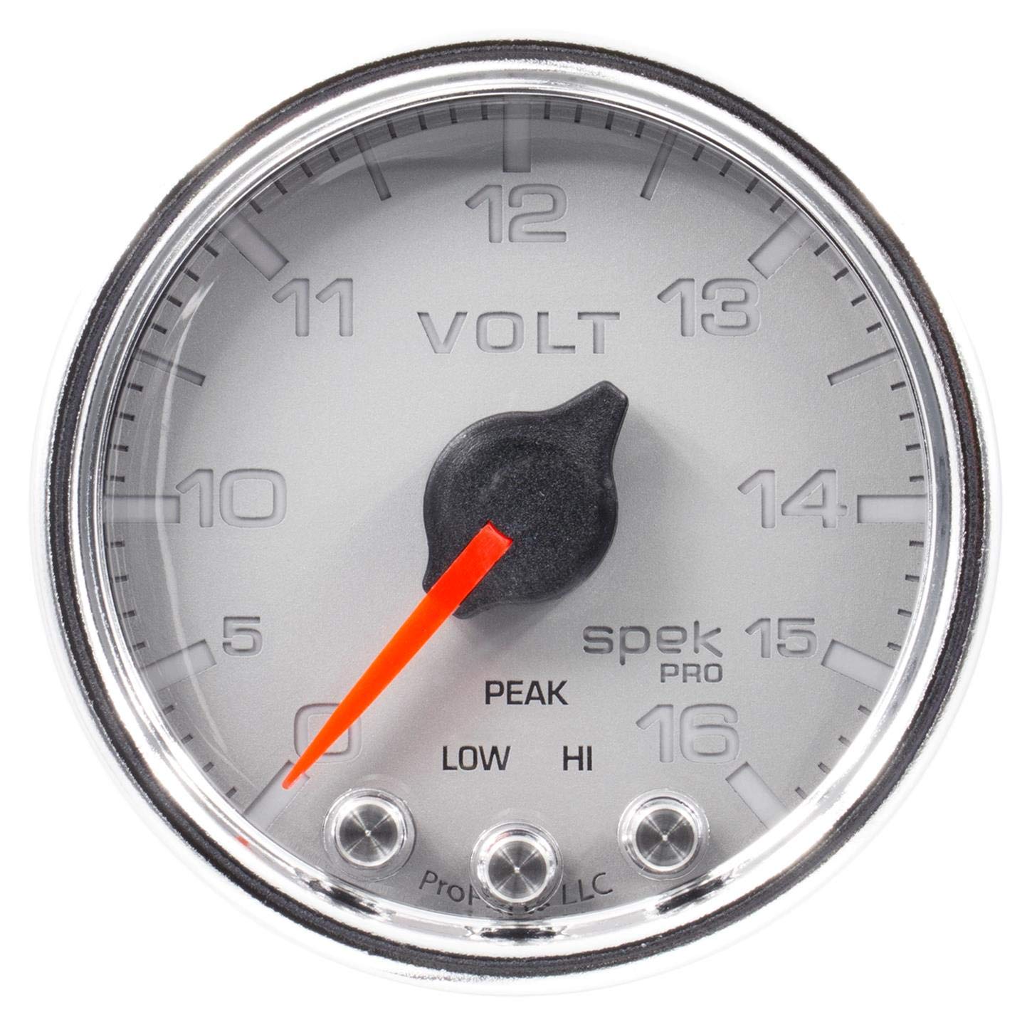 Gauge AUTO METER P34421 Voltmeter (Spek-Pro 2 1/16", 16V, Stepper Motorwith Peak & Warn, Slvr/Chrm, Spek-Pro)