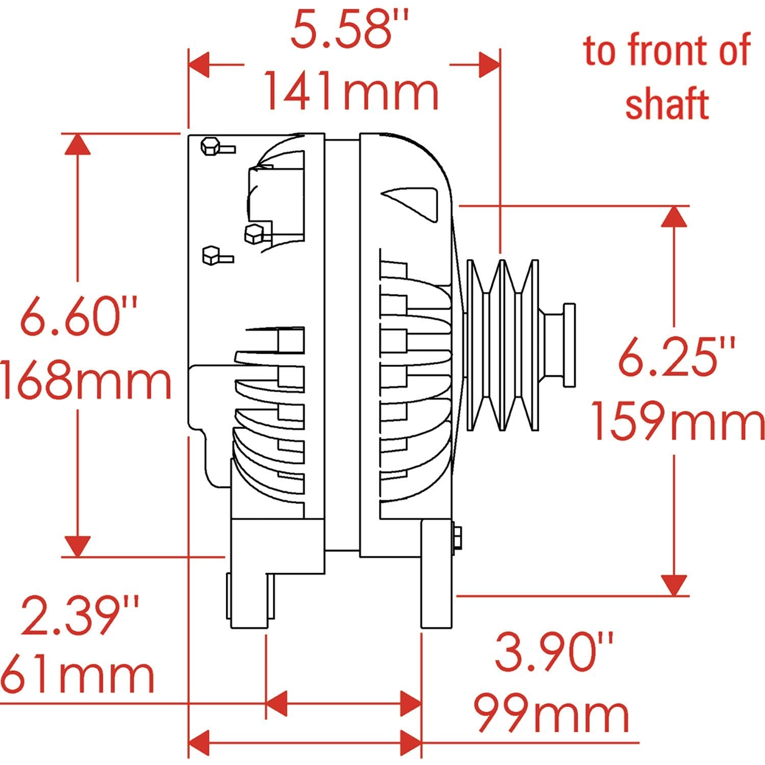 Alt Powermaster Chrysler Natural 100A 2V Pulley Squareback Double Field Ext Regulated