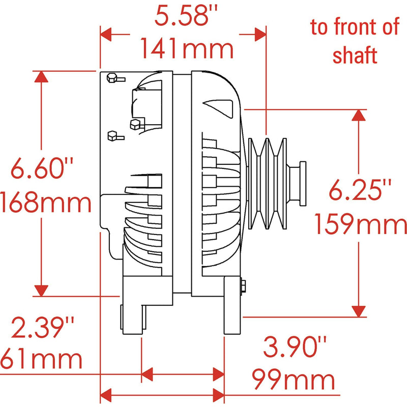 Alt Powermaster Chrysler Natural 100A 2V Pulley Squareback Double Field Ext Regulated