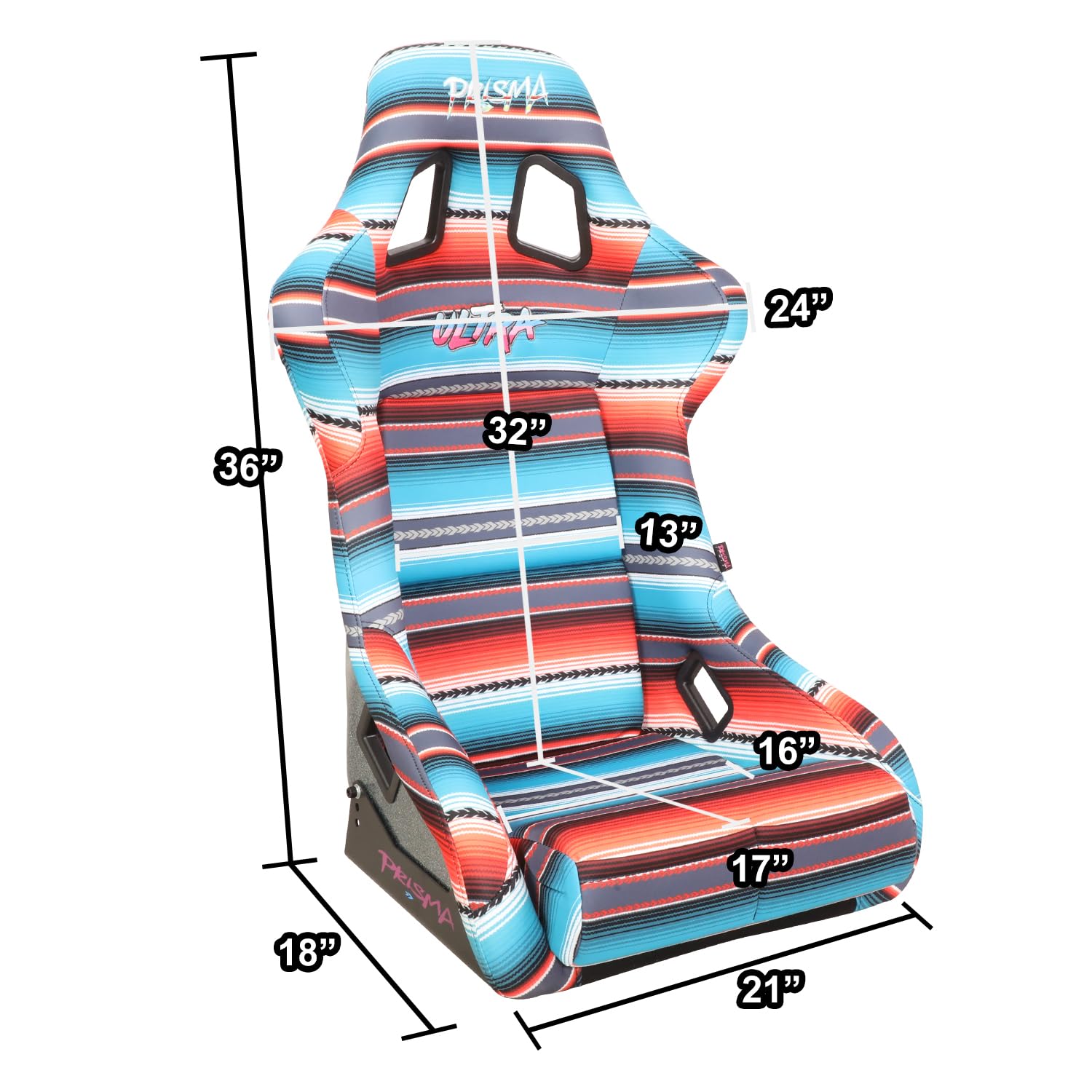NRG Innovations Fixed Back Bucket Racing Seat Prisma with Bottom Mount Bracket, 24" W X 36" H X 18" D, Red White Blue Black Pink Serape Print, FRP-302-BAJACALI